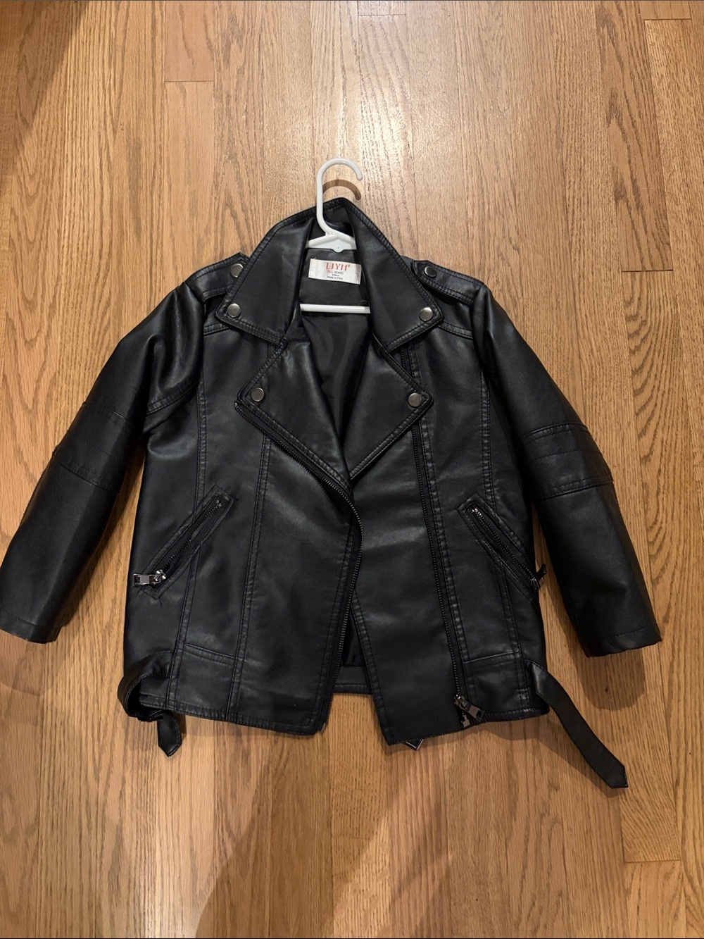 Kids Black Faux Leather Moto Jacket size 5/6